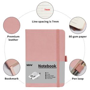 A6 Small Journal Notebook, Lined Pocket Notebook with Pen Holder, Mini Notebook Hardcover, 192 Pages, 3.9 inches * 5.5 inches Jurnal for Women and Man（1PACK Pink）