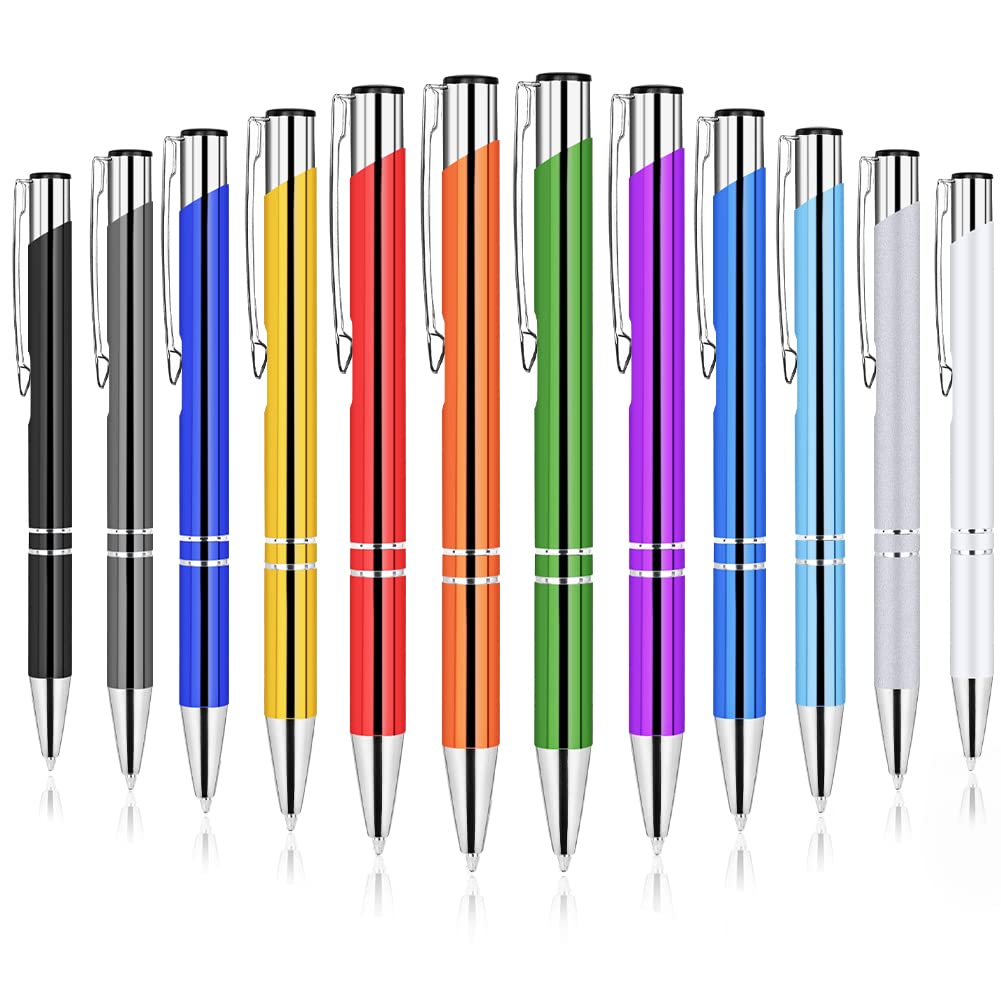 AUAUY Ballpoint Pens, 12 PCS Ballpoint Pens Funny Pen, Retractable Ballpoint Pens, Metal Comfortable Writing Pens 1 mm Black Ink Ballpoint Pens for Colleagues Teachers Adults Students(Mixed Color)