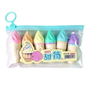 6pcs Cute Mini Highlighter Pen Ice Cream Shape Fluorescent Marker Pens Fluorescent Marker Pen