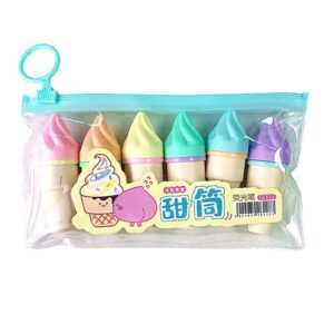 6pcs Cute Mini Highlighter Pen Ice Cream Shape Fluorescent Marker Pens Fluorescent Marker Pen