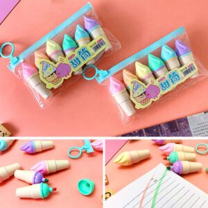 6pcs Cute Mini Highlighter Pen Ice Cream Shape Fluorescent Marker Pens Fluorescent Marker Pen