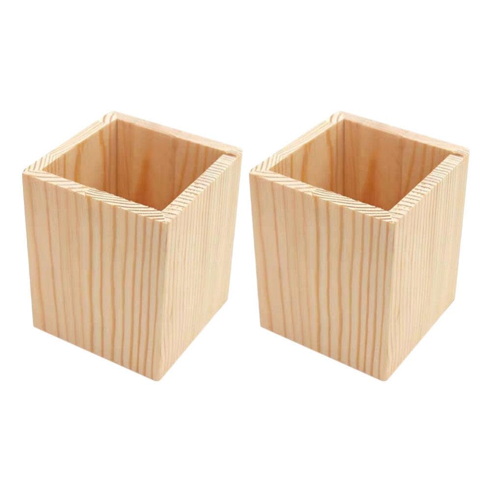 Garneck 2Pcs Wooden Pen Holder Stylish Desk Pencil Holder Diy Stationery Organizer Sturdy Holder For Cosmetics, Toothbrushes, Kitchen Utensils And Succulents