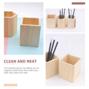 Garneck 2Pcs Wooden Pen Holder Stylish Desk Pencil Holder Diy Stationery Organizer Sturdy Holder For Cosmetics, Toothbrushes, Kitchen Utensils And Succulents