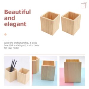 Garneck 2Pcs Wooden Pen Holder Stylish Desk Pencil Holder Diy Stationery Organizer Sturdy Holder For Cosmetics, Toothbrushes, Kitchen Utensils And Succulents