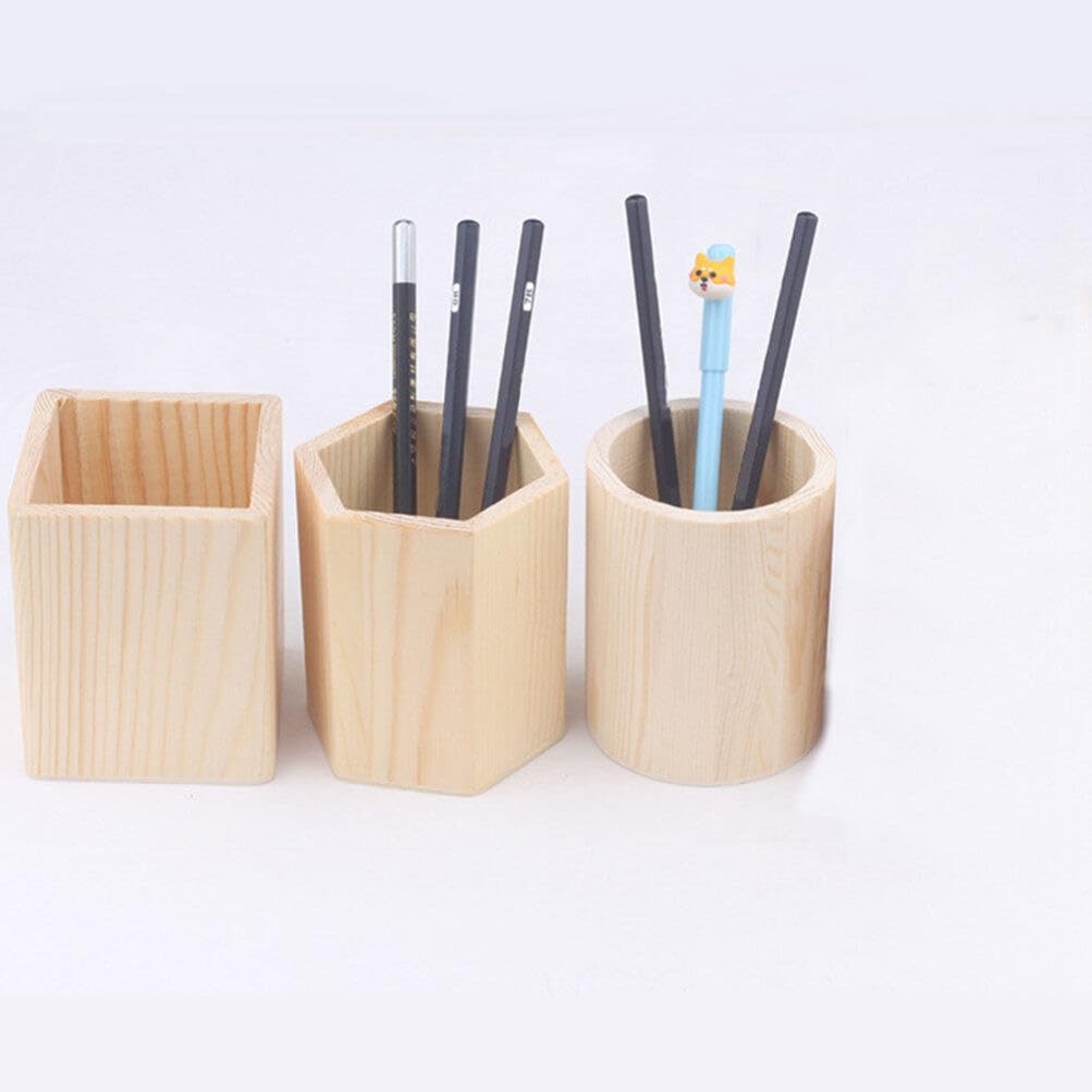 Garneck 2Pcs Wooden Pen Holder Stylish Desk Pencil Holder Diy Stationery Organizer Sturdy Holder For Cosmetics, Toothbrushes, Kitchen Utensils And Succulents