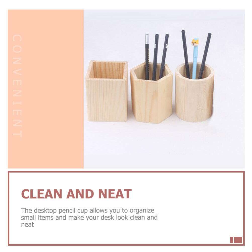 Garneck 2Pcs Wooden Pen Holder Stylish Desk Pencil Holder Diy Stationery Organizer Sturdy Holder For Cosmetics, Toothbrushes, Kitchen Utensils And Succulents