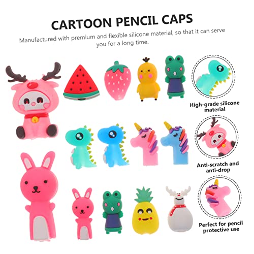 VILLCASE 150 Pcs Pencil Cap Pen Case Sensory Small Pencil Caps Fruit Pencil Toppers Adorable Pencil Protectors Animal Pencil Caps Cartoon Pen Sleeves Child Mini Pointed Hat