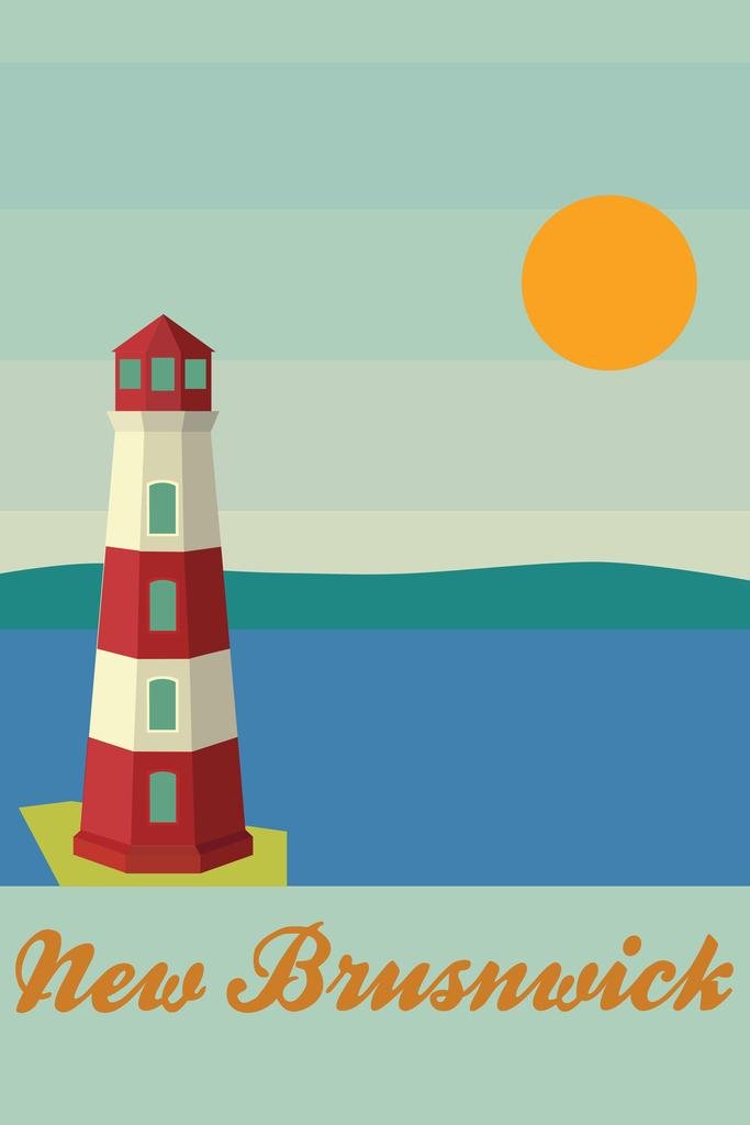 Laminated Retro Style New Brunswick Lighthouse Travel Poster Dry Erase Wall Art 12x18