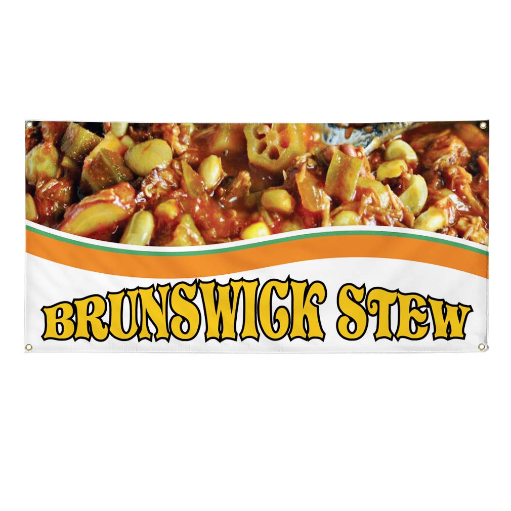 Vinyl Banner Multiple Sizes Brunswick Stew Outdoor Advertising Printing Restaurant & Food Outdoor Weatherproof Industrial Yard Signs Orange 4 Grommets 12x30Inches