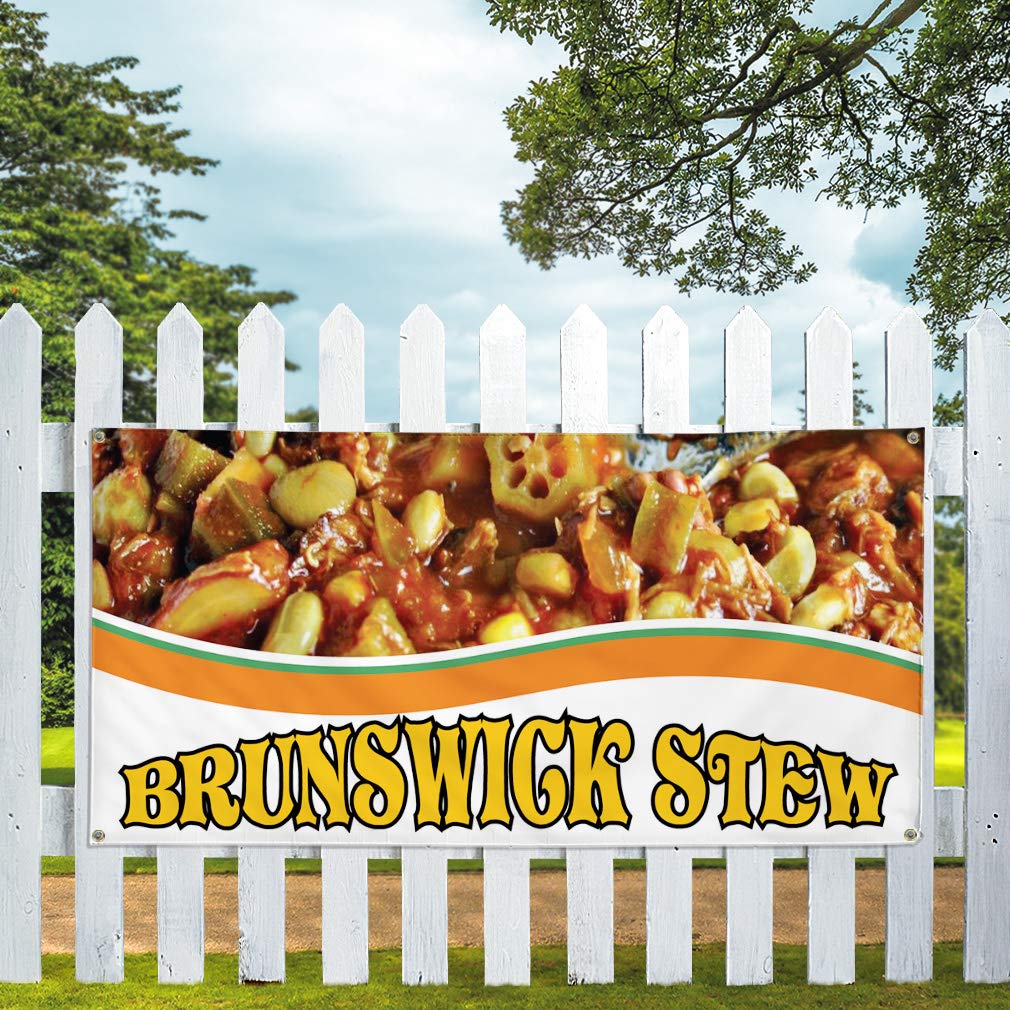 Vinyl Banner Multiple Sizes Brunswick Stew Outdoor Advertising Printing Restaurant & Food Outdoor Weatherproof Industrial Yard Signs Orange 4 Grommets 12x30Inches