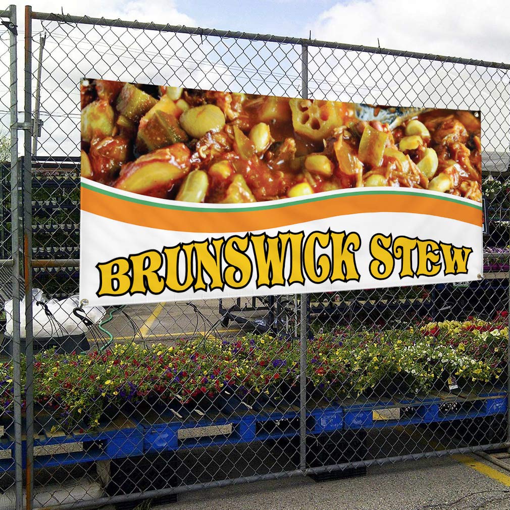 Vinyl Banner Multiple Sizes Brunswick Stew Outdoor Advertising Printing Restaurant & Food Outdoor Weatherproof Industrial Yard Signs Orange 4 Grommets 12x30Inches