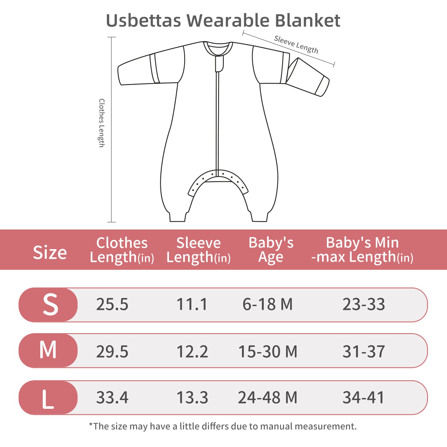 usbettas Long Sleeve Sleep Sack 100% Cotton Baby Sleepsuit Unisex Smart Thermostatic Baby Sleeping Bag with Feet Wearable Blanket for Toddler 1.0TOG (15-30 Months, M)