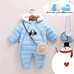 Ohrwurm Baby Winter One Piece Snowsuit with Hood Gloves Zipped Toddler Boys Girls Padded Sleepsuit Bodysuit for 18-30 Months Light Blue