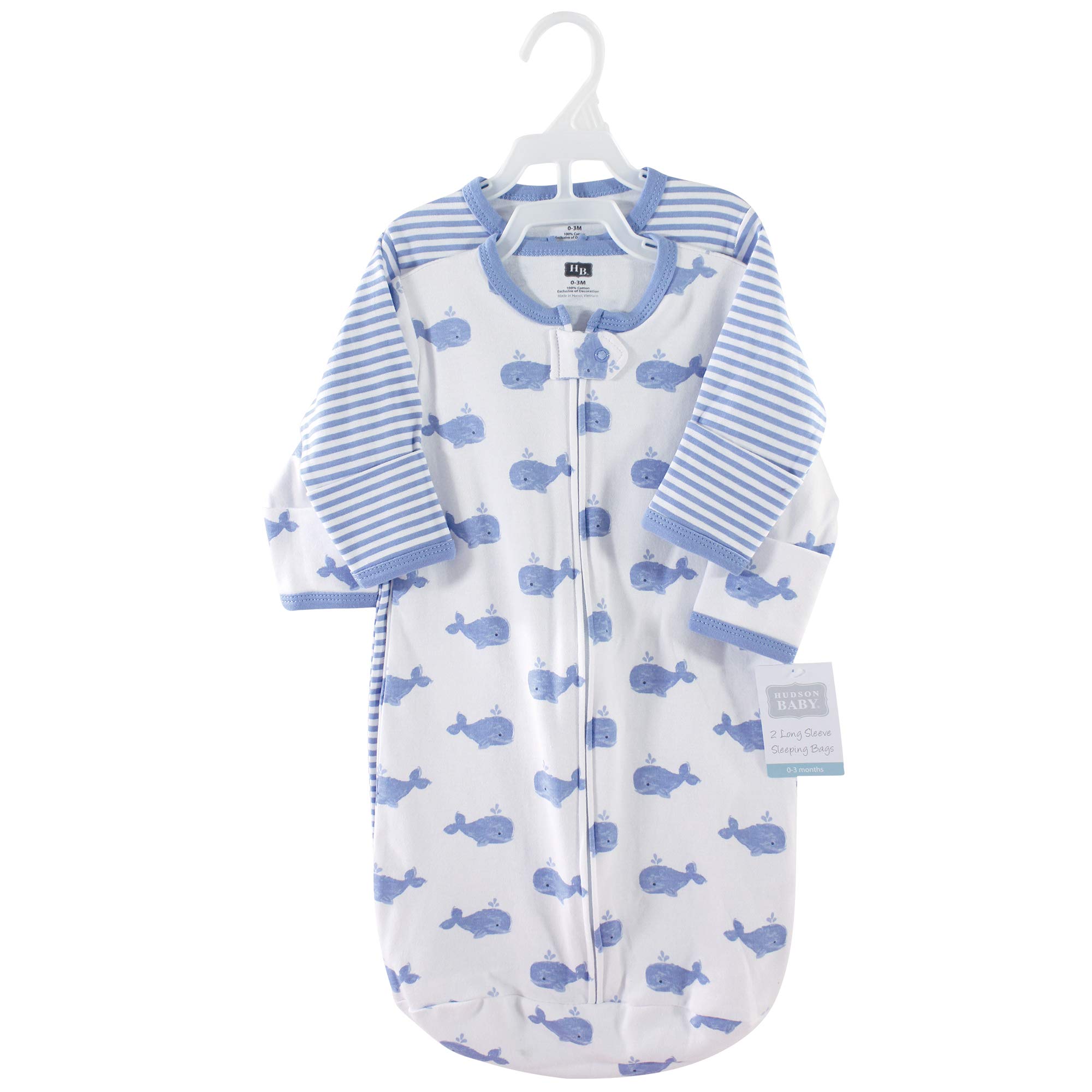 Hudson Baby Unisex Baby Cotton Long-Sleeve Wearable Sleeping Bag, Sack, Blanket, Blue Whales, 0-3 Months