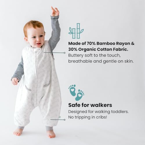 Tealbee Dreamsuit: Toddler Sleep Sack with Feet 12-18 Months, 18-24 Months - 1.2 TOG All Season Baby Wearable Blanket for Walkers - Rayon Made from Bamboo, Organic Cotton Sleep Bag - Love Milk