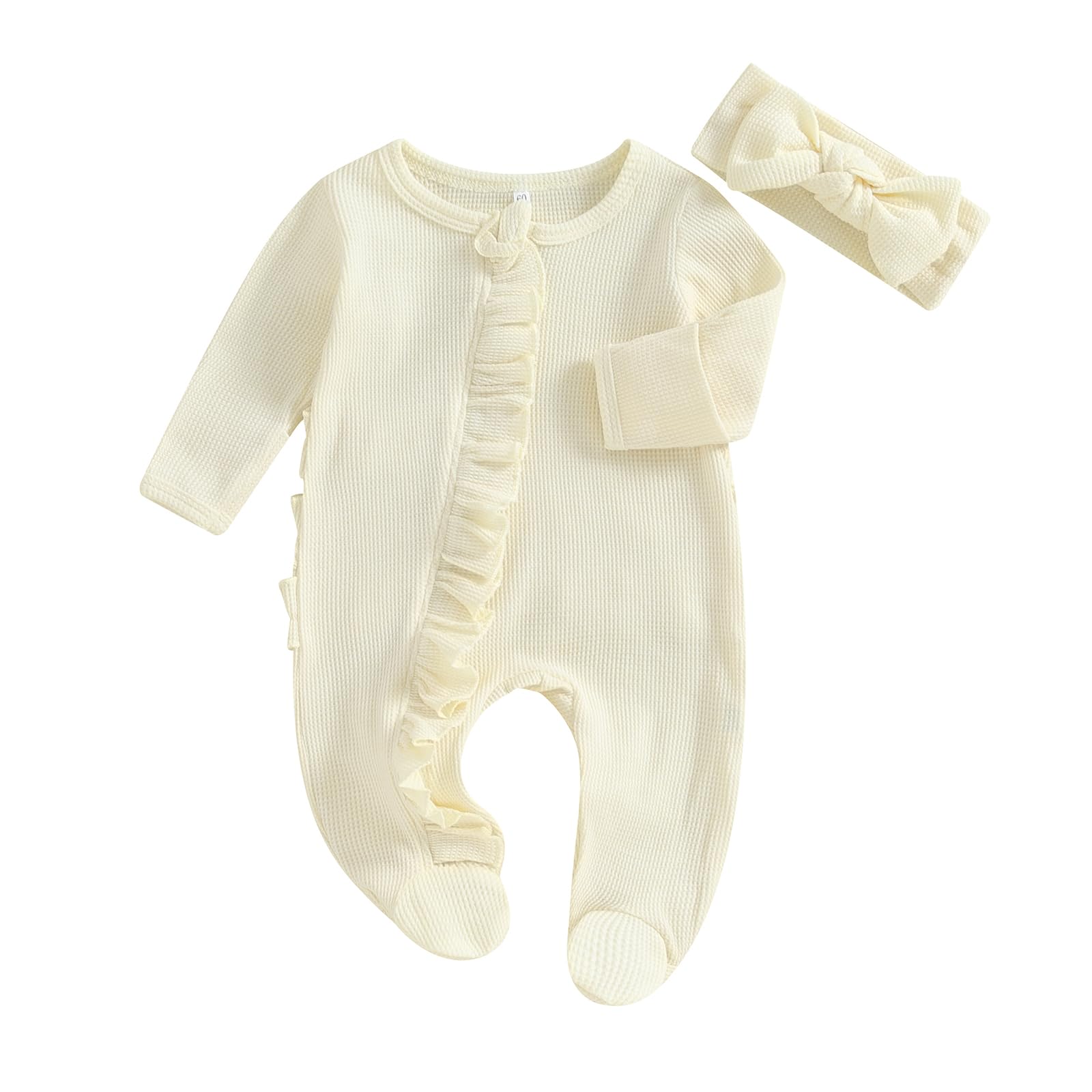 Newborn Baby Boy Girl Footie Romper Jumpsuit Zipper Solid Sleep And Play Pajamas One Piece Romper Jumpsuit Playsuit (Beige, Newborn)