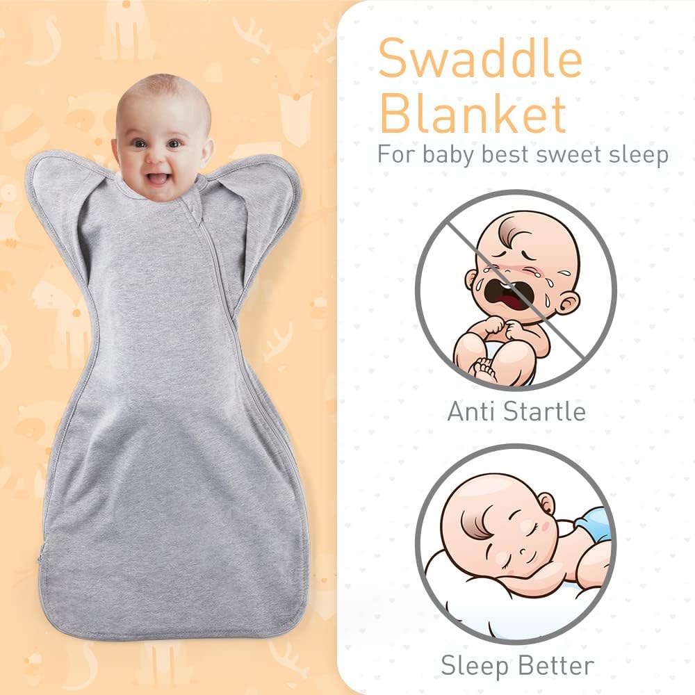 Knirose 3-Way Wearable Swaddle Blankets Sleep Sacks with Arms Up, Hands Up Sleeping Sack Easy Diaper Changing Sleeping Bag for Baby Boy Girl Newborns Transitions to Arms-Free Calms Startle Reflex