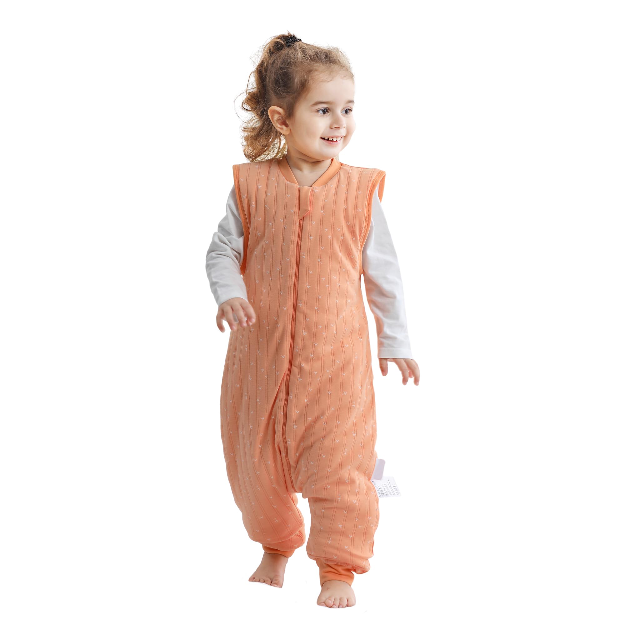 LAT Baby Sleep Bag with Feet Winter,Sleeveless Nightgowns Wearable Blanket with Legs,Warm Sack for Infant Toddler Thicken 2.5 TOG-Sleepsuit,1-6T(Orange White Heart,L/100)