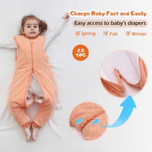 LAT Baby Sleep Bag with Feet Winter,Sleeveless Nightgowns Wearable Blanket with Legs,Warm Sack for Infant Toddler Thicken 2.5 TOG-Sleepsuit,1-6T(Orange White Heart,L/100)