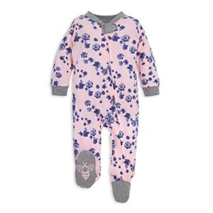 burt's bees baby baby girls & play, organic one-piece romper-jumpsuit pj, zip front footed pajama and toddler sleepers, indigo flowers, 0-3 months us