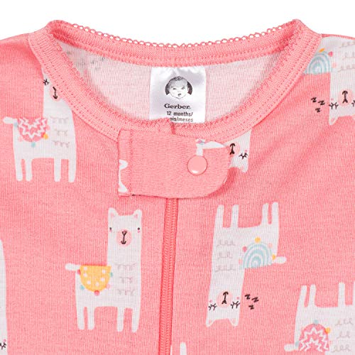 Gerber Baby Girls' 4-Pack Footed Pajamas, Love Llamas Pink, 6 Months