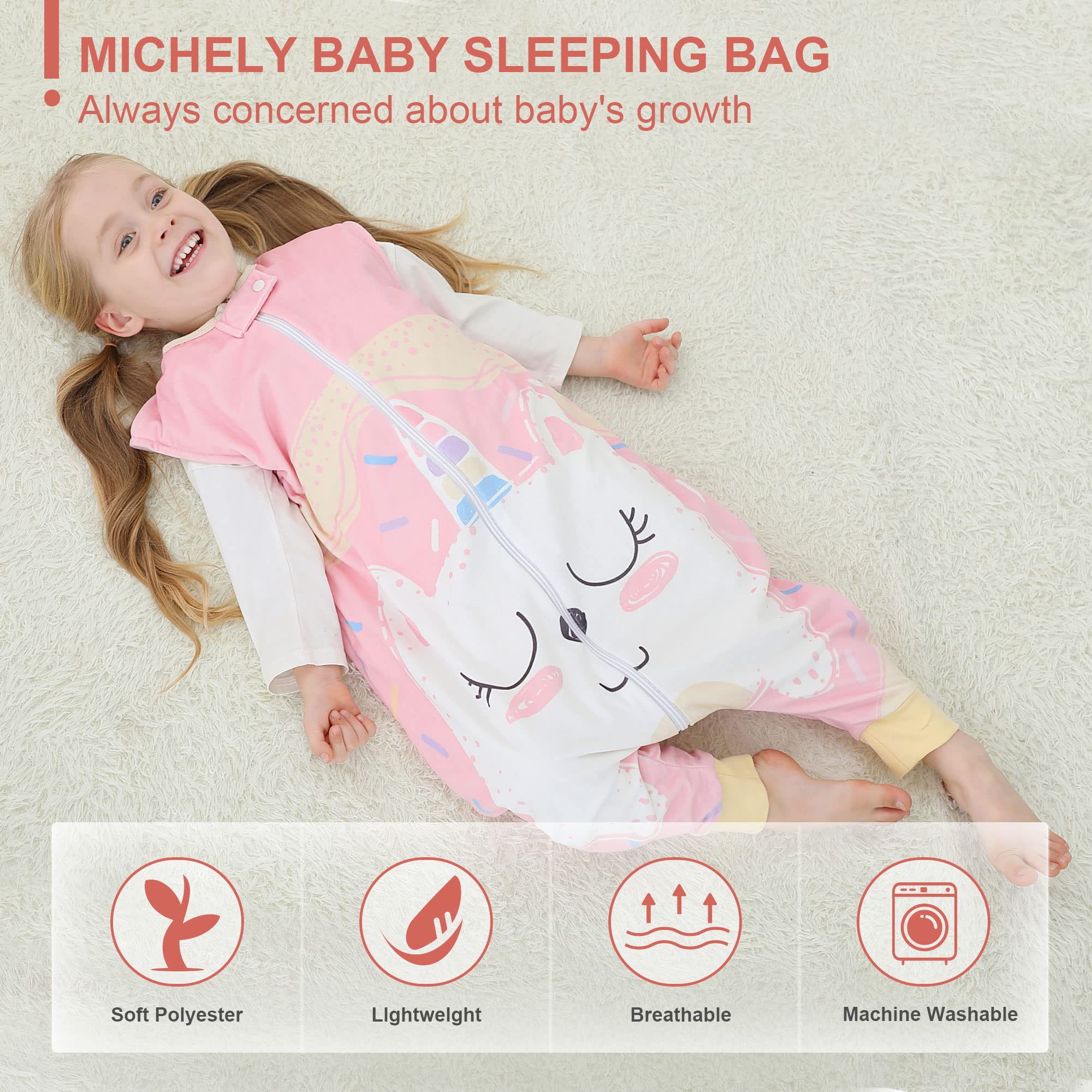 MICHLEY Baby Sleeping Bag Sack with Feet Spring Autumn 2-Way Zipper Swaddle Wearable Blanket Sleeveless Breathable Sleepsuit for Boys and Girls, 5-6T, Pink Unicorn