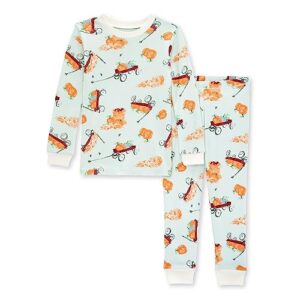 burt's bees baby baby boys' pj set, tee and pant 2-piece pajamas, 100% organic cotton, autumn wagons, 3 years