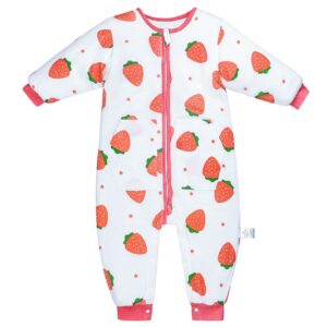 moomoo baby sleep sack with feet 2.5 tog toddler sleeping sack for winter warm wearable blanket for baby cotton 18-24m strawberry
