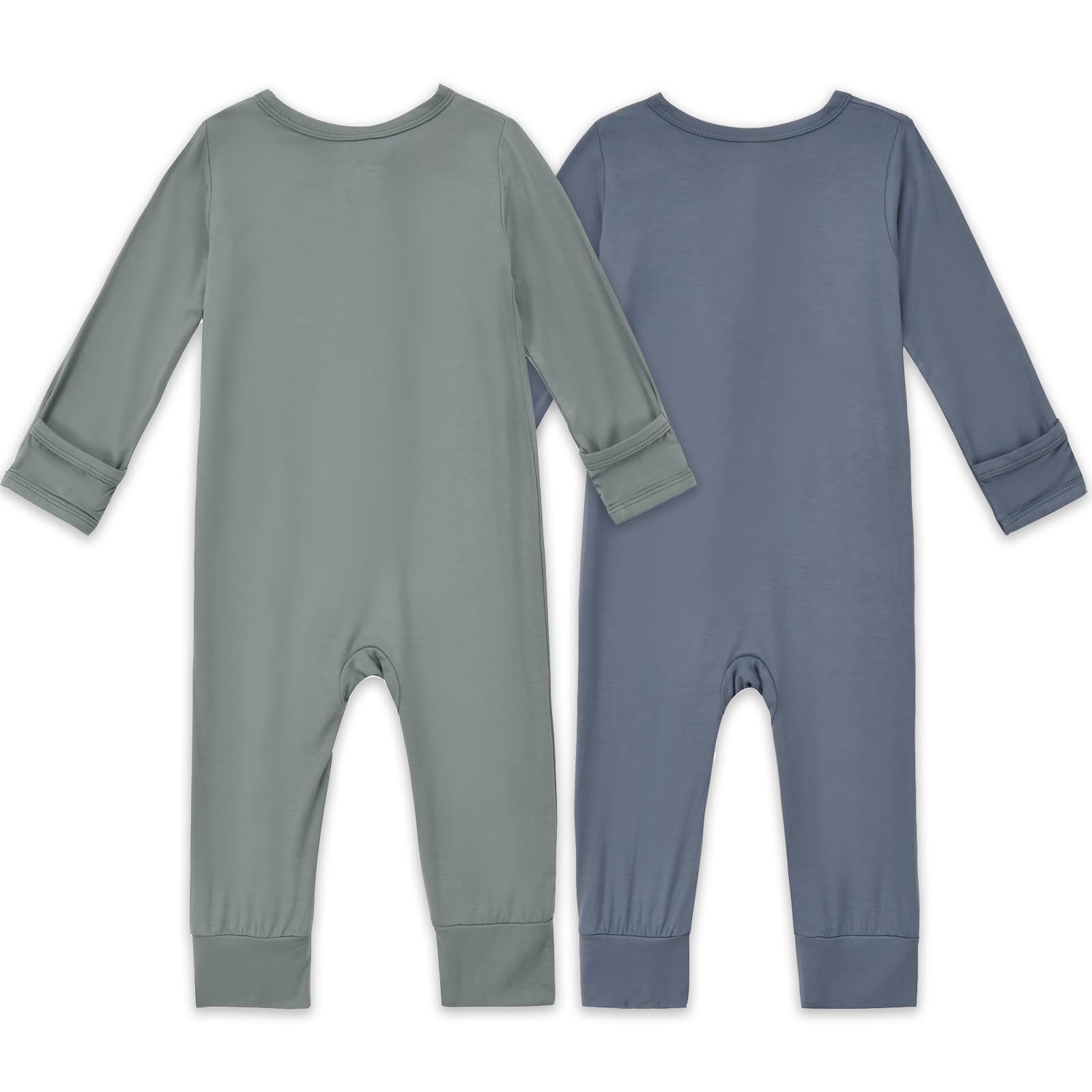 Aablexema Baby Footless Pajamas Zipper with Mitten, Rayon from Bamboo, Infant Long Sleeve Romper Pjs(Olive & Moonlight Blue,0-3m)