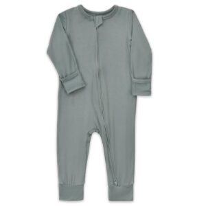 Aablexema Baby Footless Pajamas Zipper with Mitten, Rayon from Bamboo, Infant Long Sleeve Romper Pjs(Olive & Moonlight Blue,0-3m)