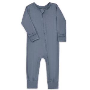 Aablexema Baby Footless Pajamas Zipper with Mitten, Rayon from Bamboo, Infant Long Sleeve Romper Pjs(Olive & Moonlight Blue,0-3m)