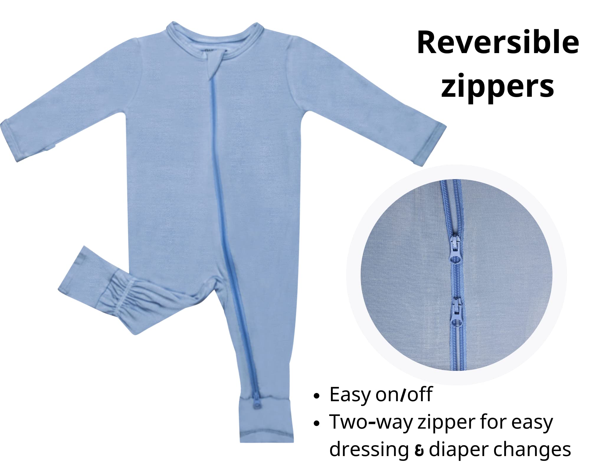 GUISBY Baby Pajamas Footless, Comfy Long Sleeve with Zipper Sleepers Light blue 18-24 Months