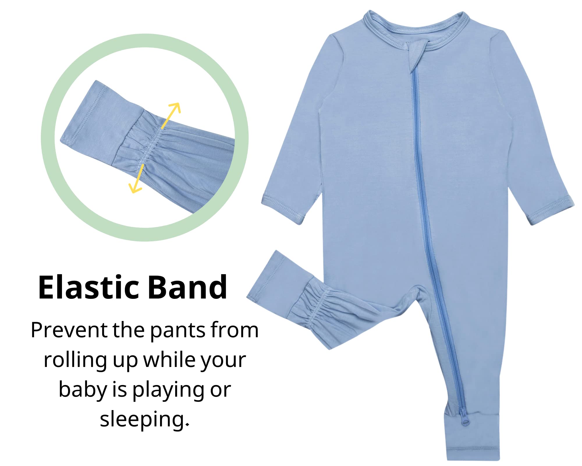 GUISBY Baby Pajamas Footless, Comfy Long Sleeve with Zipper Sleepers Light blue 18-24 Months