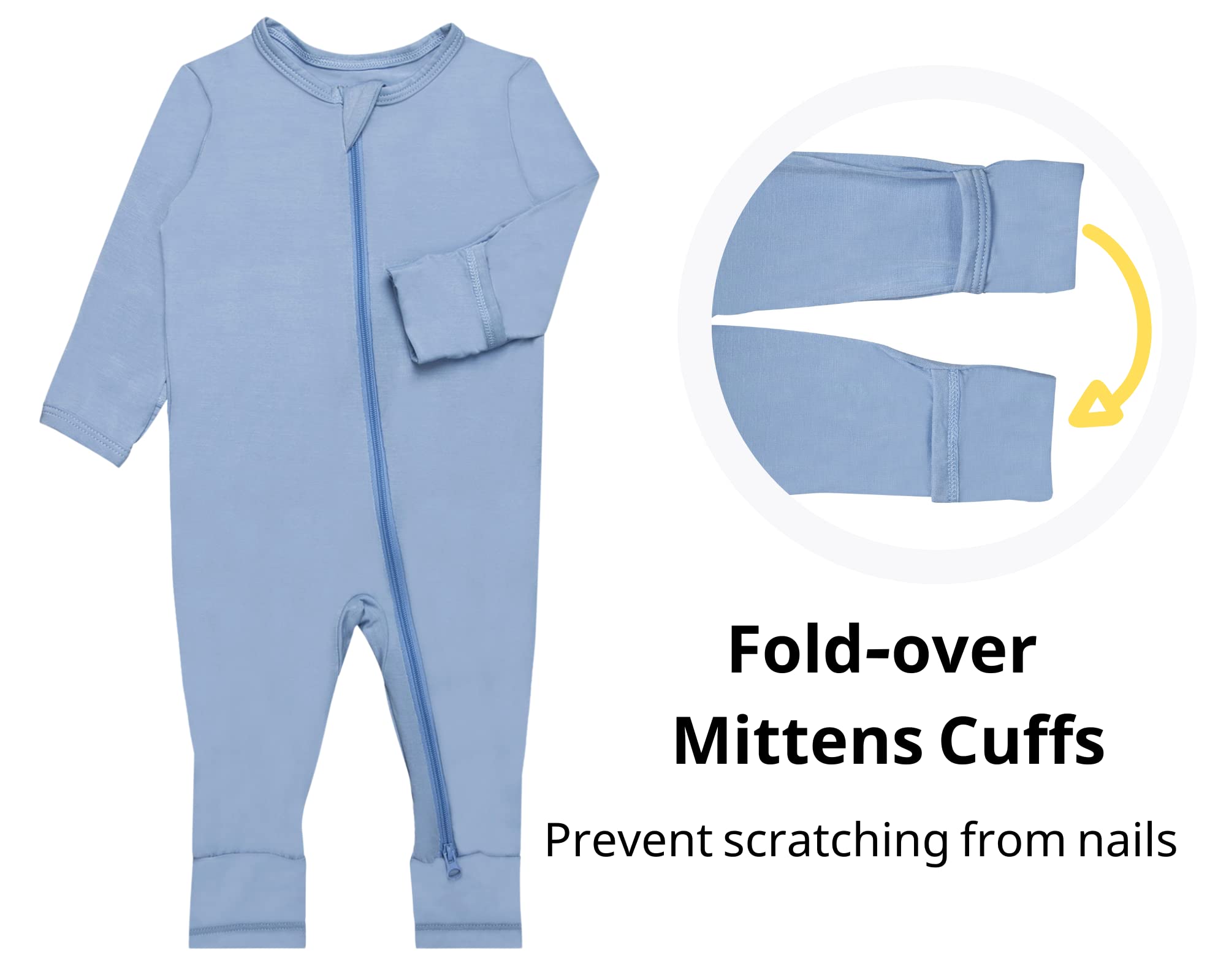 GUISBY Baby Pajamas Footless, Comfy Long Sleeve with Zipper Sleepers Light blue 18-24 Months