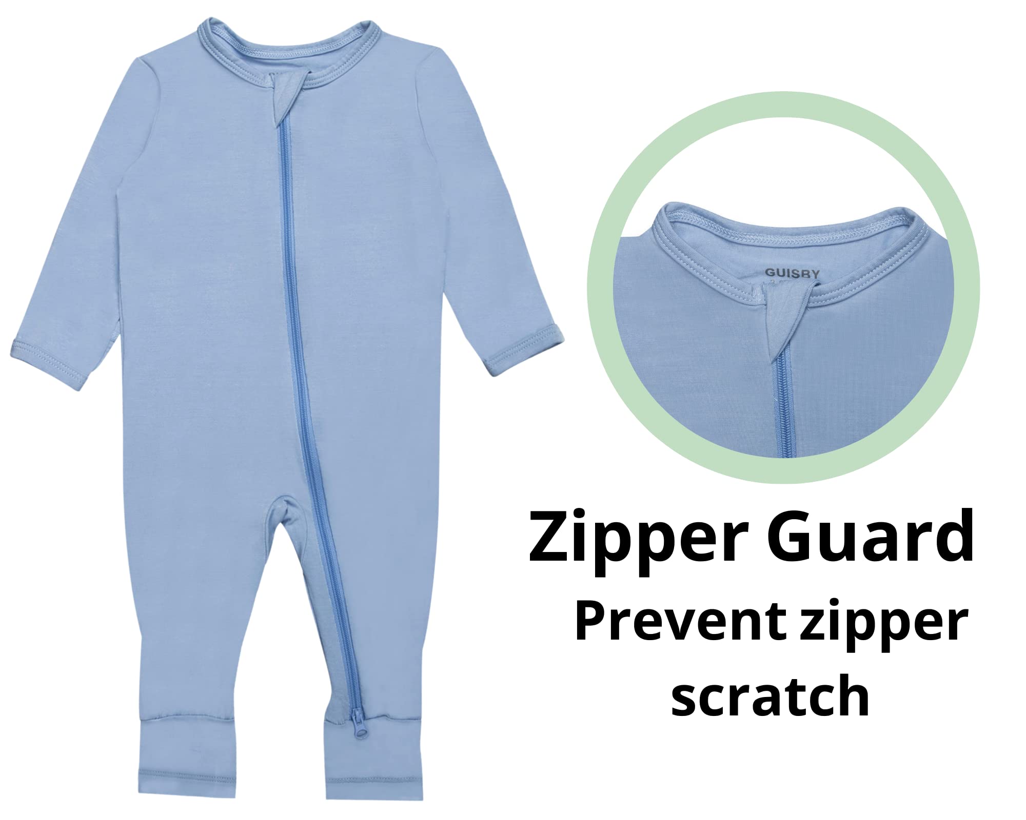 GUISBY Baby Pajamas Footless, Comfy Long Sleeve with Zipper Sleepers Light blue 18-24 Months