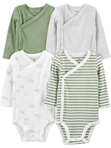 simple joys by carter's unisex baby 4-pack side snap bodysuit bodystocking, jade green stripe/light grey/olive/white clouds, 24 months us