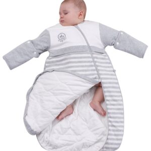 OuYun Baby Organic Sleeping Bag Detachable Sleeve Wearable Blanket,Grey,Double Layer for 68-77℉