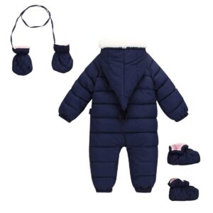 Happy Cherry Baby Winter One Piece Snowsuit with Hood Gloves Zipped Toddler Padded Sleepsuit Navy