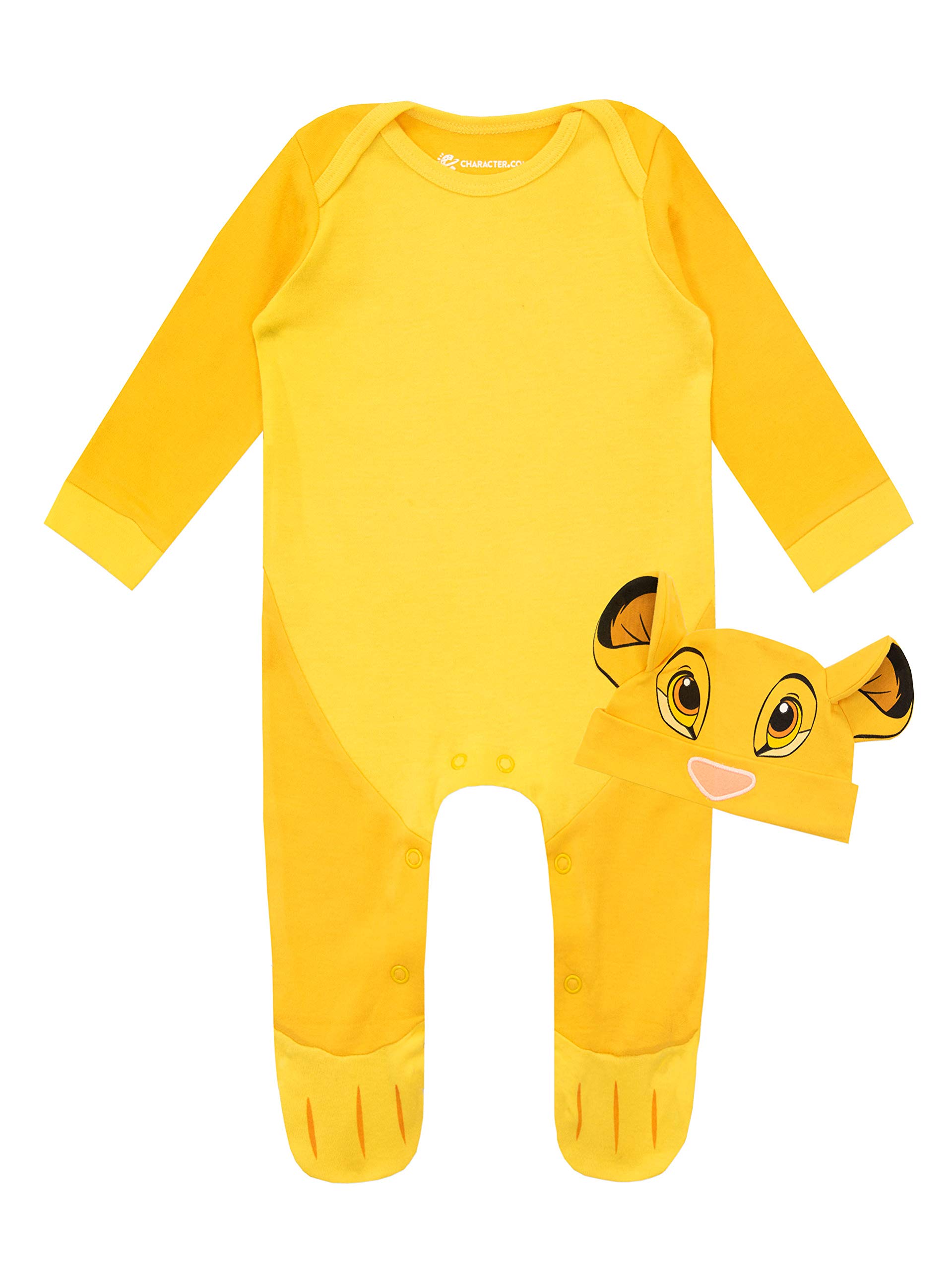 Disney Baby Boys' Lion King Footies and Hat Set Simba Size 12M Yellow