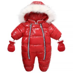 Happy Cherry Newborn Baby's Romper Hooded Jumpsuit Fall Winter Warm Jacket Unisex Baby Long Sleeve Zipper Cartoon Sleepsuit 12-18 Months Red