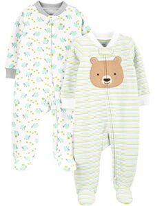 simple joys by carter's baby neutral 2-pack cotton footed sleep and play, white bear/turtle, 3-6 months