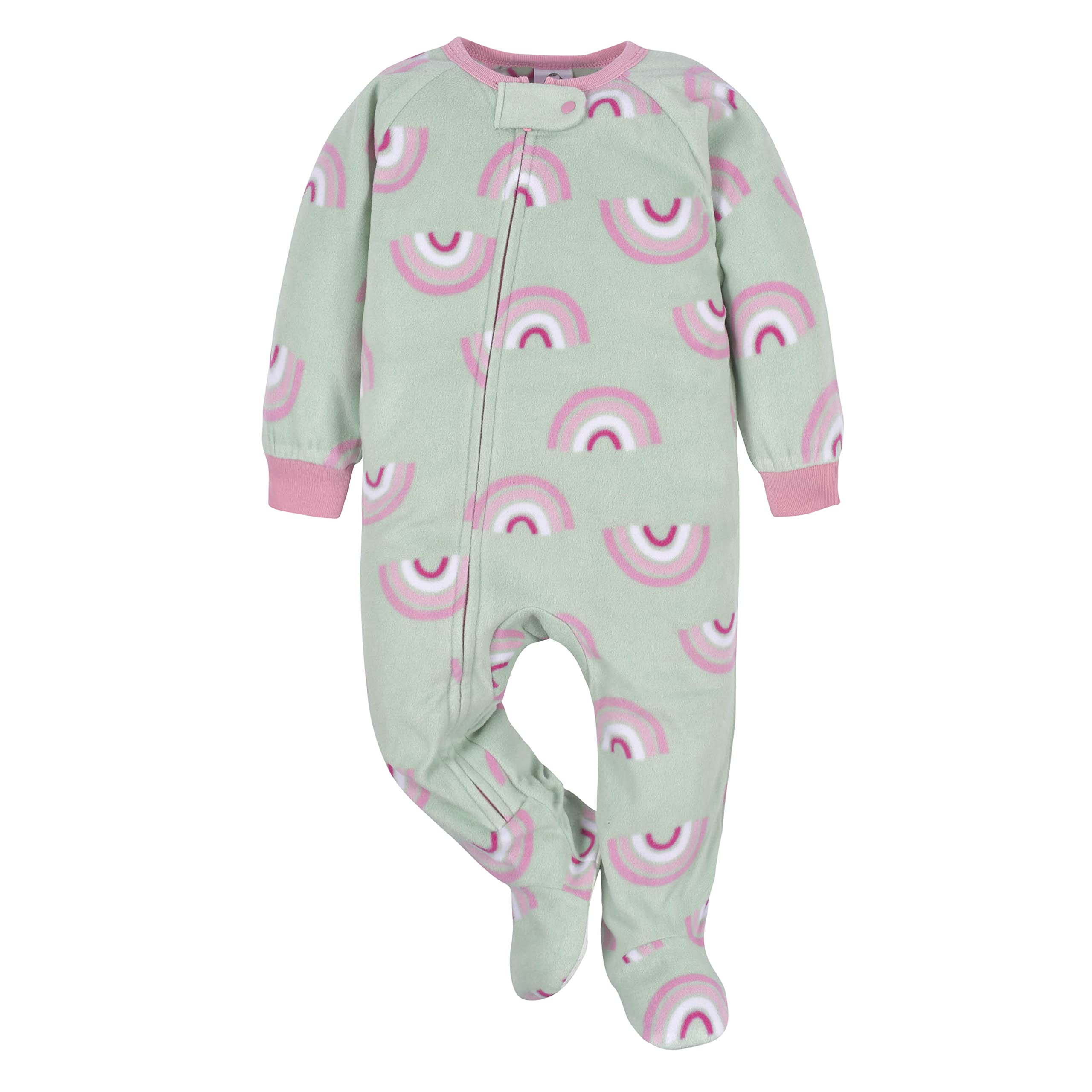 Gerber Baby Girls Toddler Loose Fit Flame Resistant Fleece Footed Pajamas 2-Pack Rainbow Green 18 Months