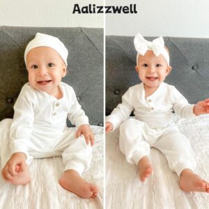 Aalizzwell Newborn Baby Boys Girls Clothes Ribbed Long Sleeve Fall Winter Outfit White NB Premature Gender Neutral Unisex