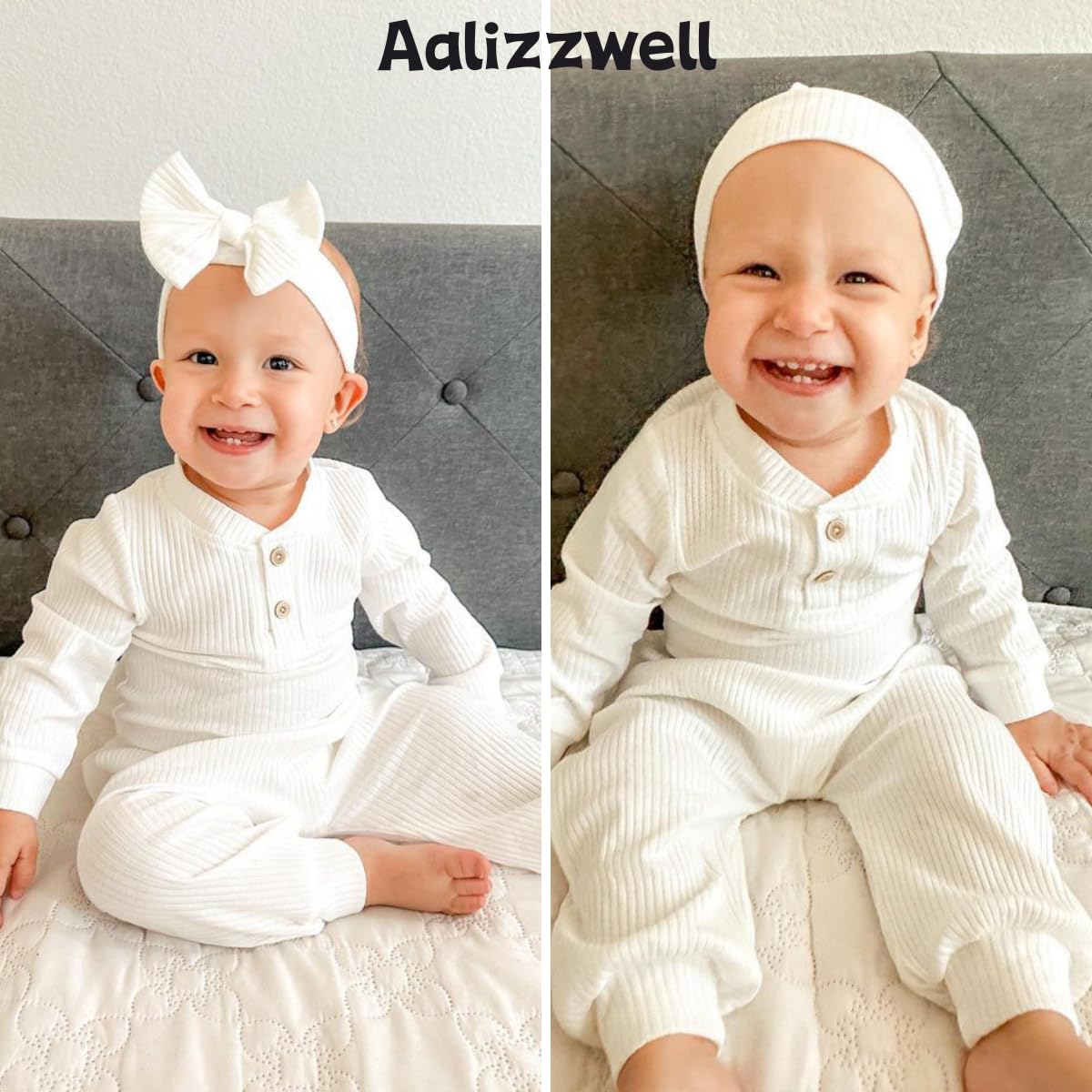 Aalizzwell Newborn Baby Boys Girls Clothes Ribbed Long Sleeve Fall Winter Outfit White NB Premature Gender Neutral Unisex