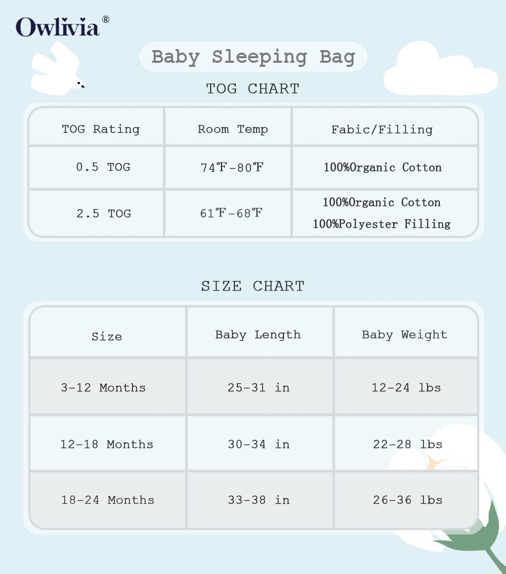 Owlivia Baby Organic Cotton 0.5tog Wearable Blanket-Light Sleeping Bag with 2-Way Zipper, Boys Girls Swaddle Sleep Sack(0.5tog Golden Star, 3-12 Months)