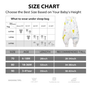 Mosebears Baby Sleep Sack with Feet，Baby Winter Sleep Sack for Toddler Thicken 2.5 TOG (18-36 Months, Baby height 34-38 inches)