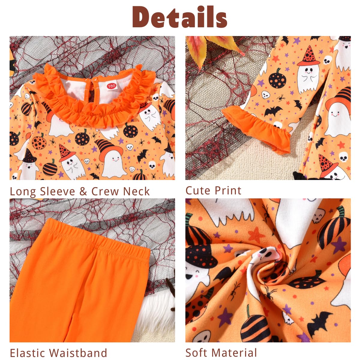 Toddler Girls Halloween Clothes 2T Ghost Ruffle Tunic Legging Outfit Halloween 2 Years Old 24 Months Clothing Orange