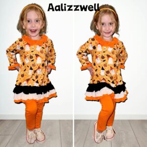 Toddler Girls Halloween Clothes 2T Ghost Ruffle Tunic Legging Outfit Halloween 2 Years Old 24 Months Clothing Orange