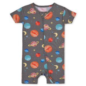 Gerber Unisex Baby Buttery Soft Short Sleeve Romper with Viscose Made from Eucalyptus, Space, 12 Months