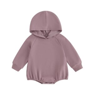 Endorothii Infant Baby Boy Girl Fall Clothing Hoodies Sweatshirt Romper Solid Long Sleeve Bodysuit Outfit Winter Clothes (Purple, 6-12 Months)